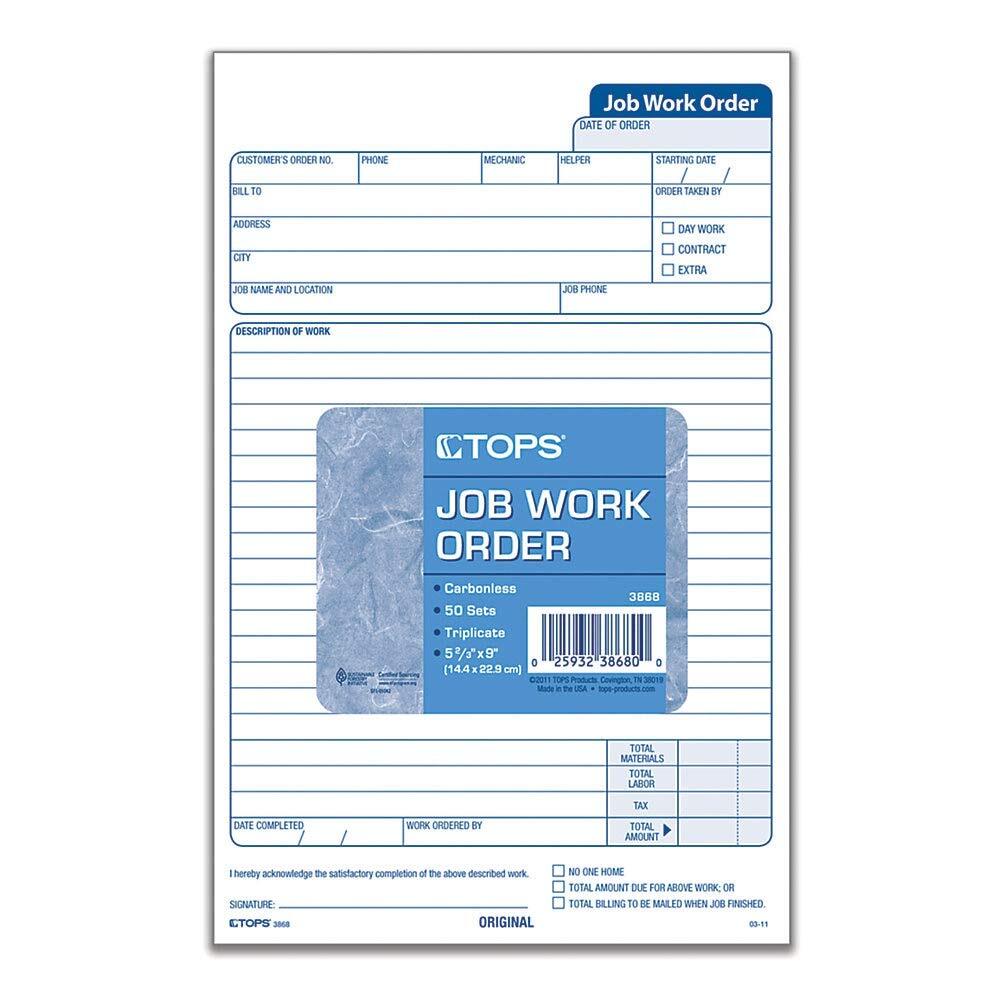 TOPS 3868 Snap-Off Job Work Order Form 5 2/3″ x 8 5/8″ Three-Part Carbonless …