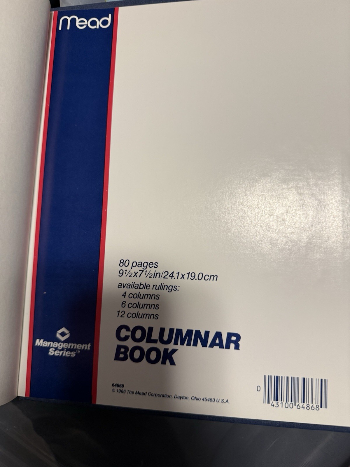 Vintage Mead Columnar Book 4/6/12 Column 80 Pgs Blue Hard Cover Never Used 1986