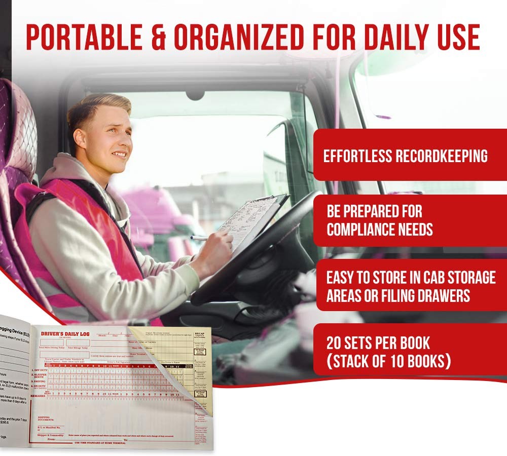 20PK ELD Backup Driver Log Books for Truck Drivers w/ Inspection Report