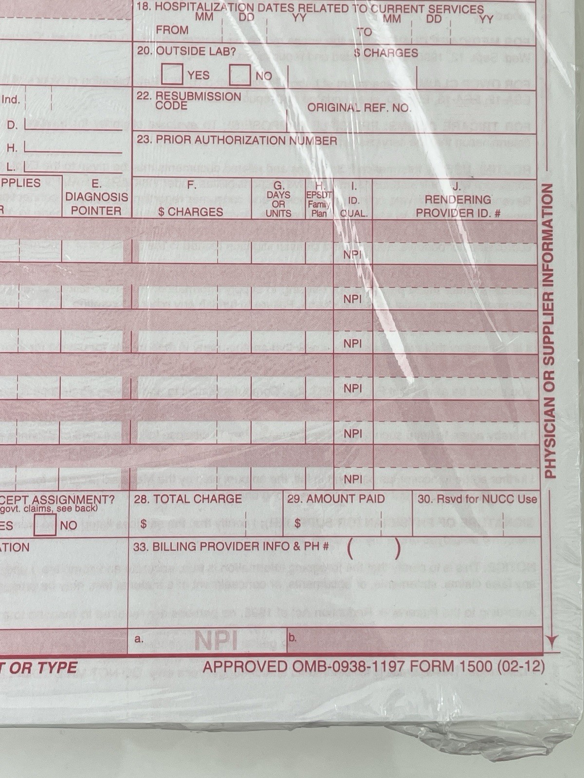 NEW CMS 1500 HCFA Health Insurance Claim Forms (Version 02/12) 500 Forms