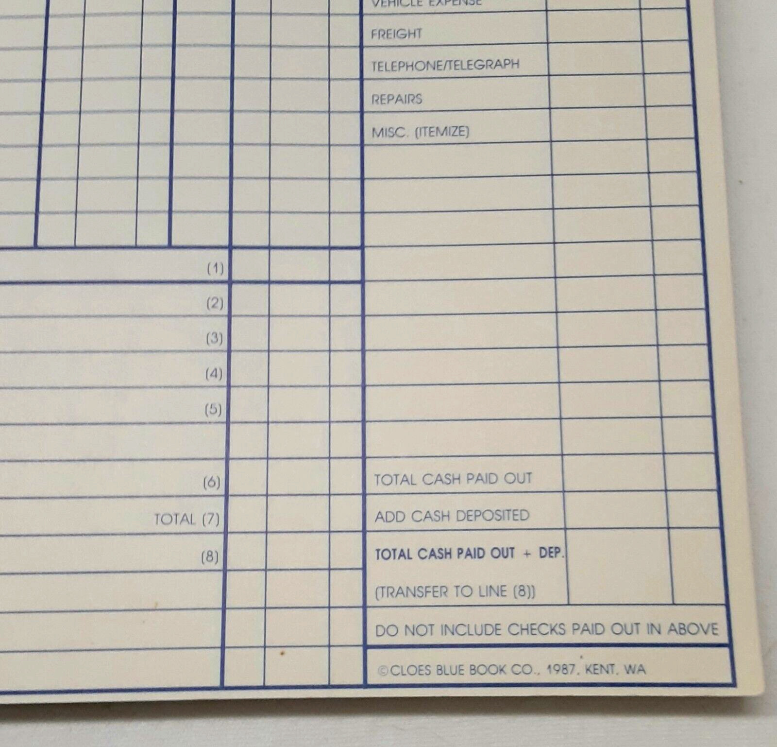 Cloes Blue Book Daily Cash Report Form DC 1987 Record Keeping Booklet Carbon