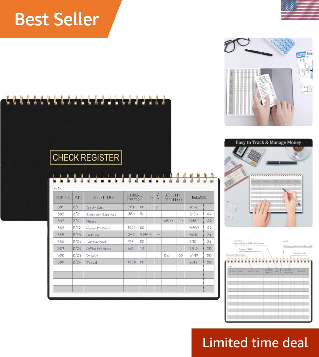 Check Registers for Personal Checkbook, Transaction Expense Ledger Log Book f…