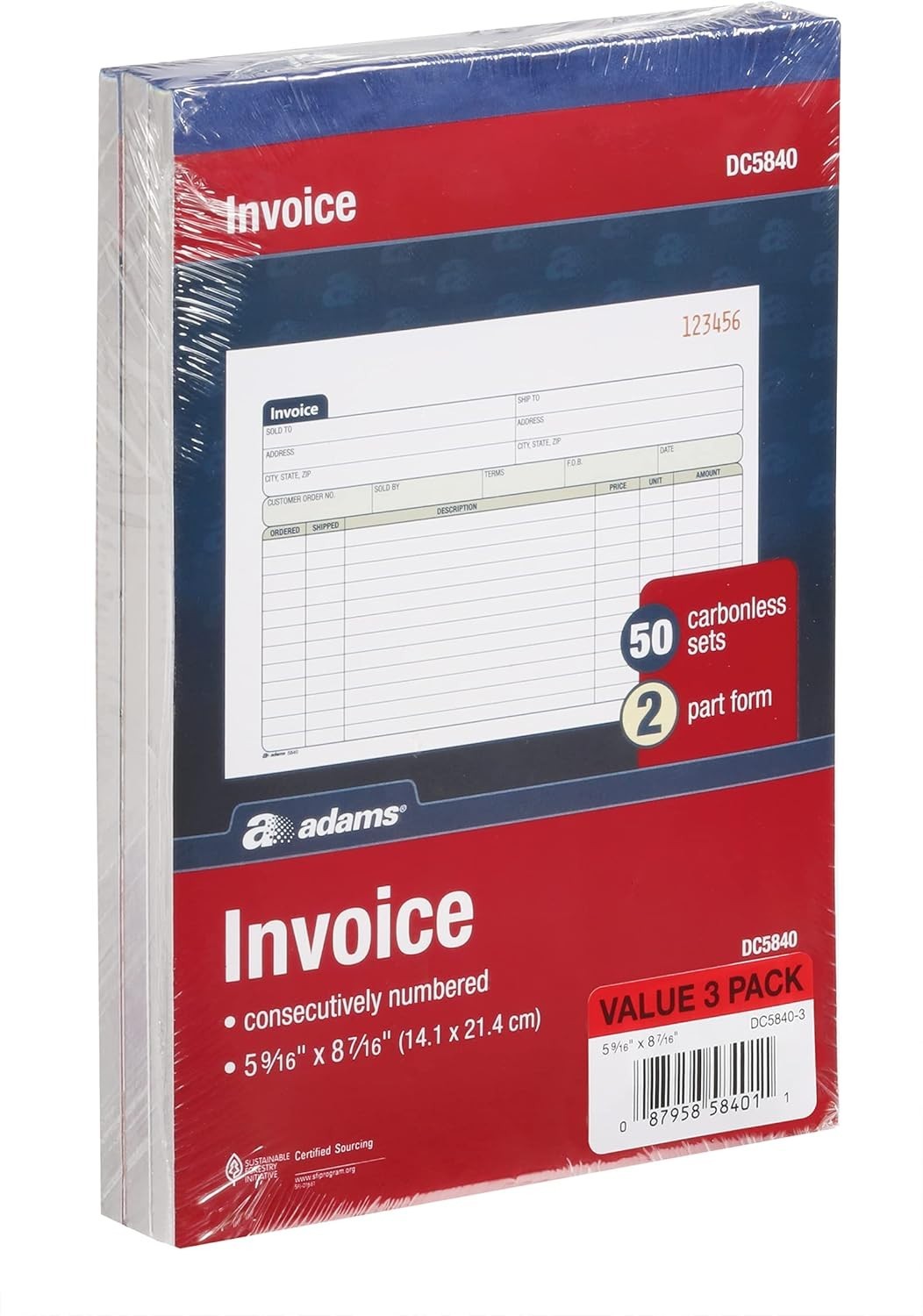 Invoice Book 3 Pack – 150 Carbonless, Horizontal Sales Slips, 5-9/16×8-7/16