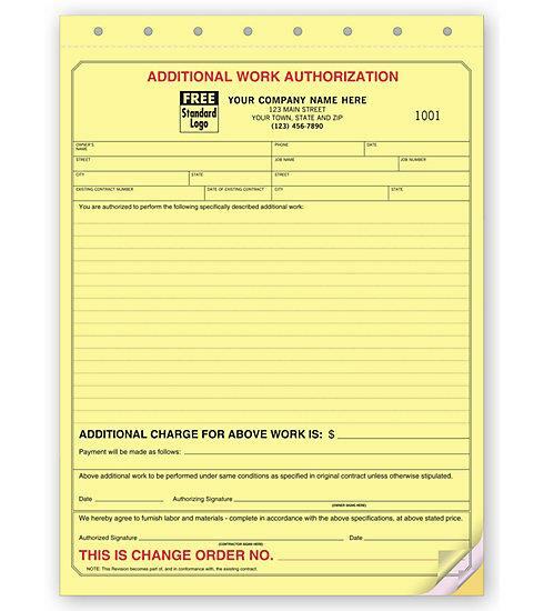 Additional Work Authorization – Contractors – 8.5 x 11 / Nebs/Deluxe No. 120