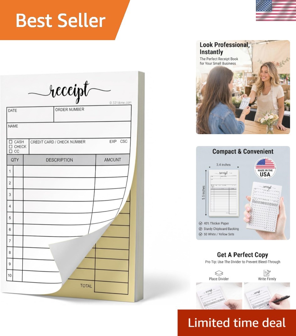 Compact Handheld 2-Part Carbonless Receipt Book for Small Businesses – 50 Sets