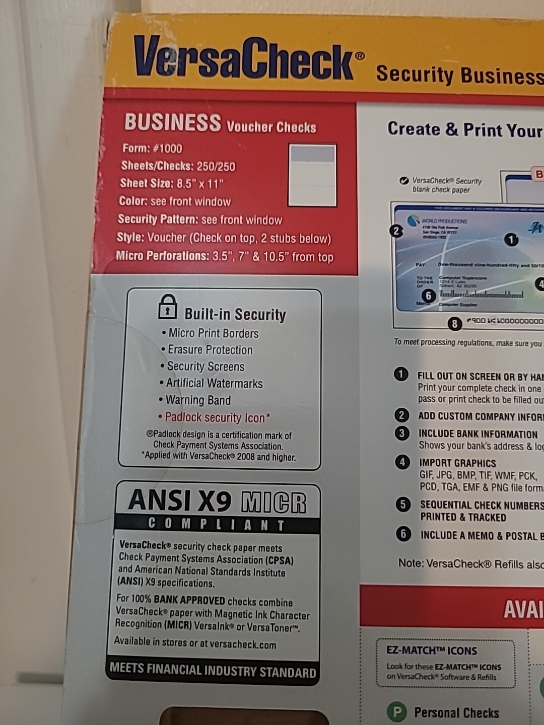 VersaCheck Security Business Check Refills: Form #1000~ Business Voucher Checks