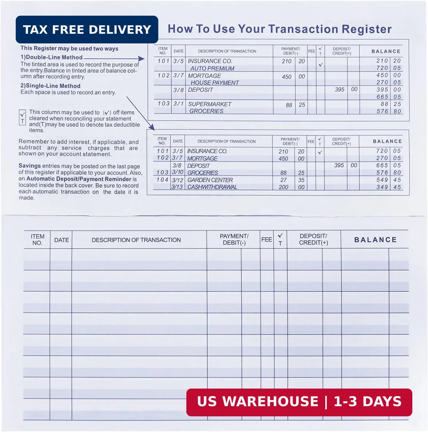 20 Pack Checkbook Register, Check Registers for Personal, Blank Ledger Transacti
