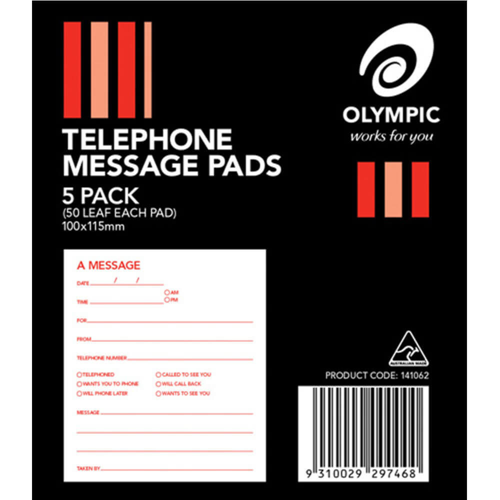 Olympic Telephone Message Pads 50 Leaves Pack of 5 100x115mm Handy Time Box