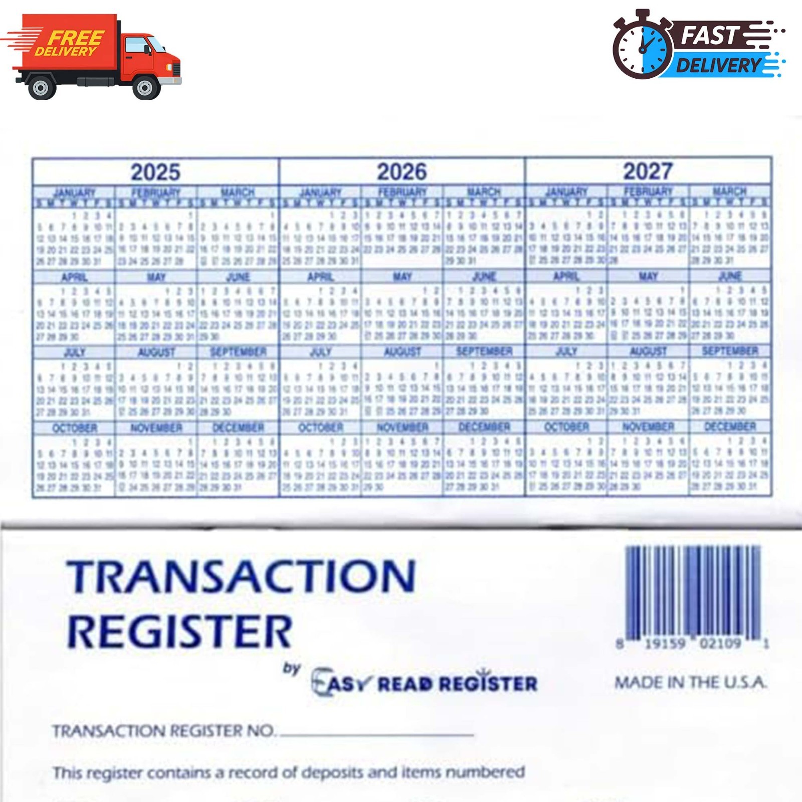 12 Checkbook Transaction Registers 2025-2026-2027 Calendars Check Book Bank
