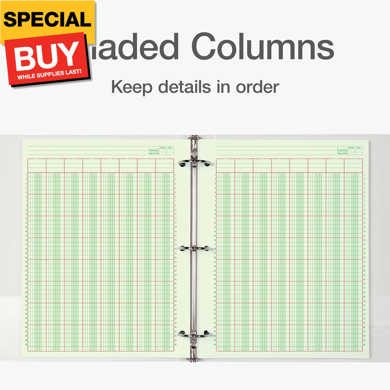 Columnar Analysis Pad, 8 Column Ledger, 8.5″ x 11″, 100 Pages (50 Sheets), Green