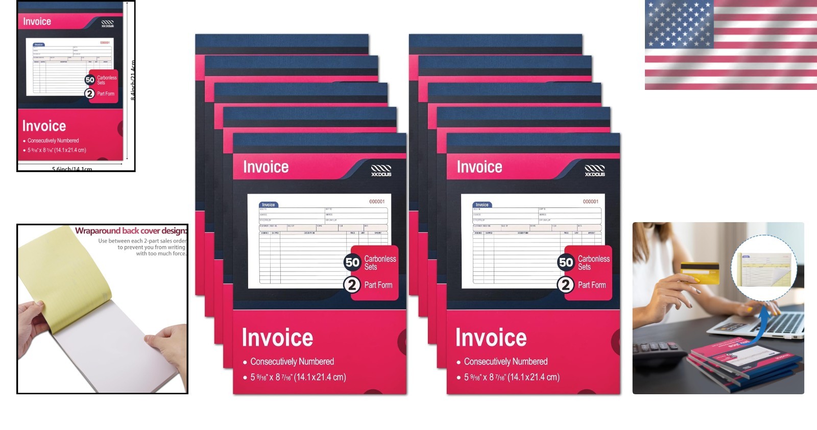 10-Pack 2-Part Carbonless Invoice Receipt Books – Perfect for Small Businesses