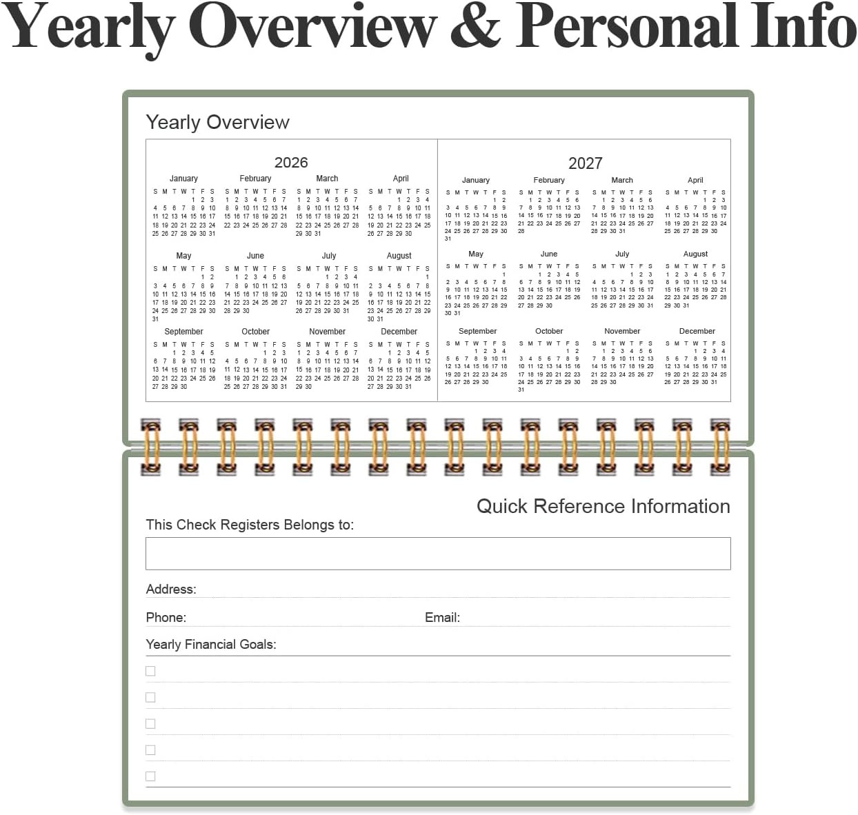Check Registers for Personal Checkbook – A6 Blank Ledger Transaction Registers