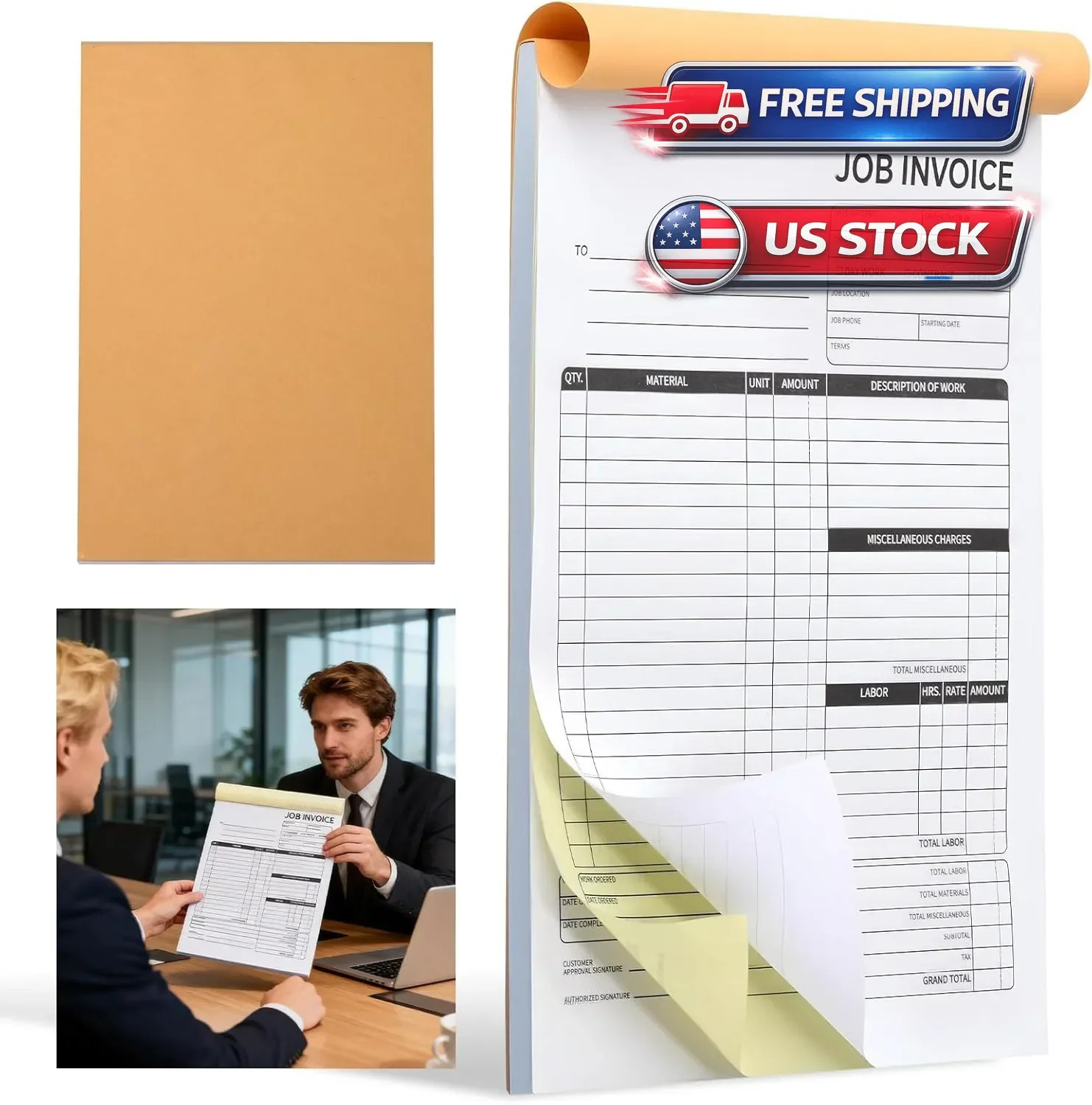 Large Job Work Order Forms, Job Invoice Forms/Receipt Book with Carbonless Co…