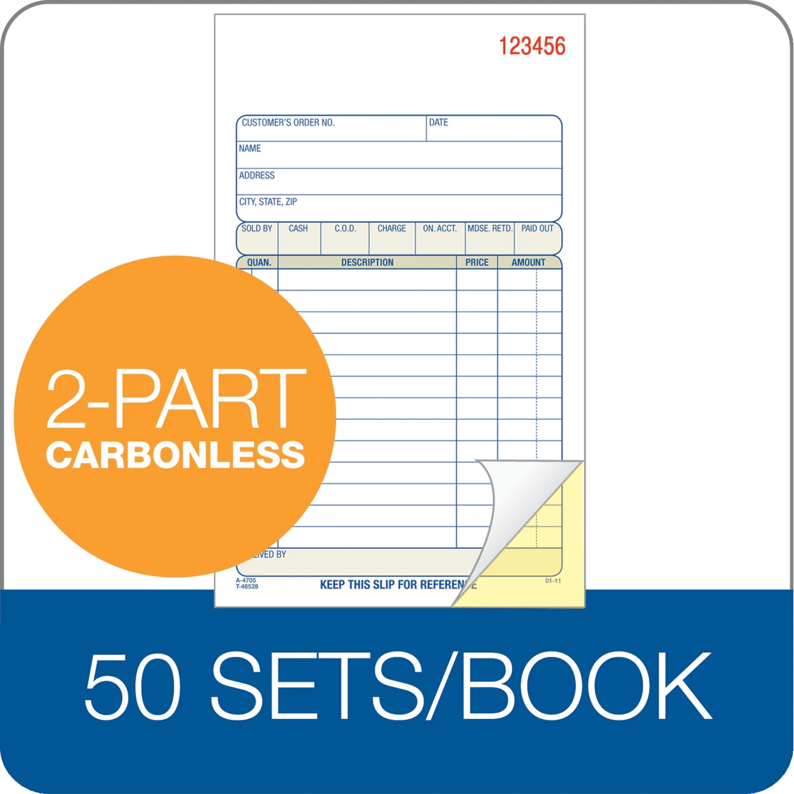 Invoice Book, 3-Part, Carbonless, 5.56 X 8.44 Inch, 50 Sets per Book,