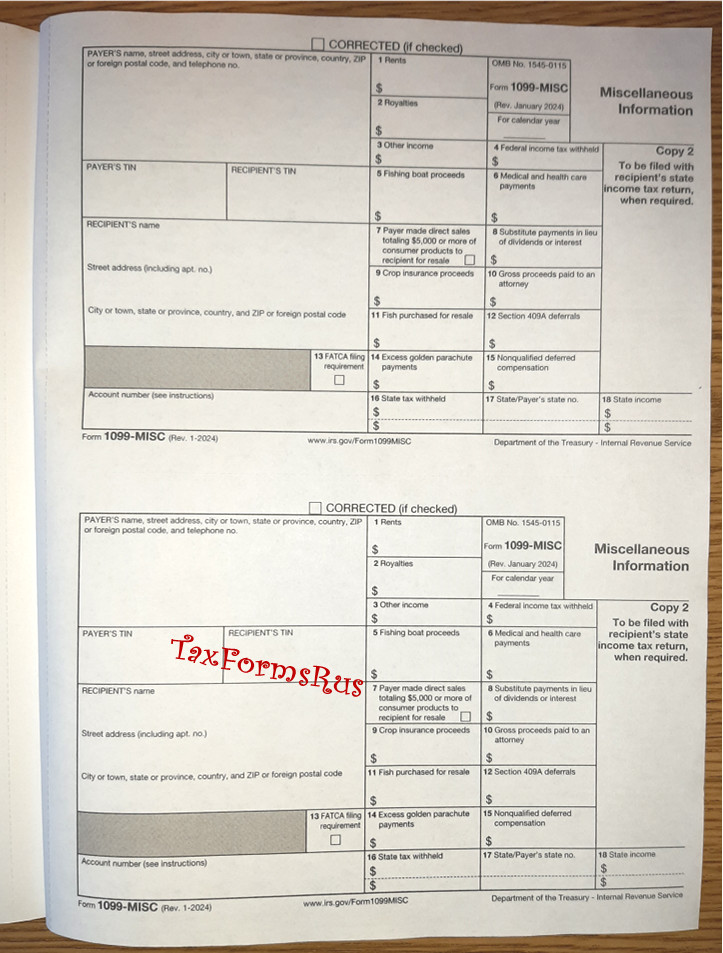 2025 IRS TAX FORMS KIT: 1099-MISC, 4 recipients +envelopes +1096, NON-Carbonless