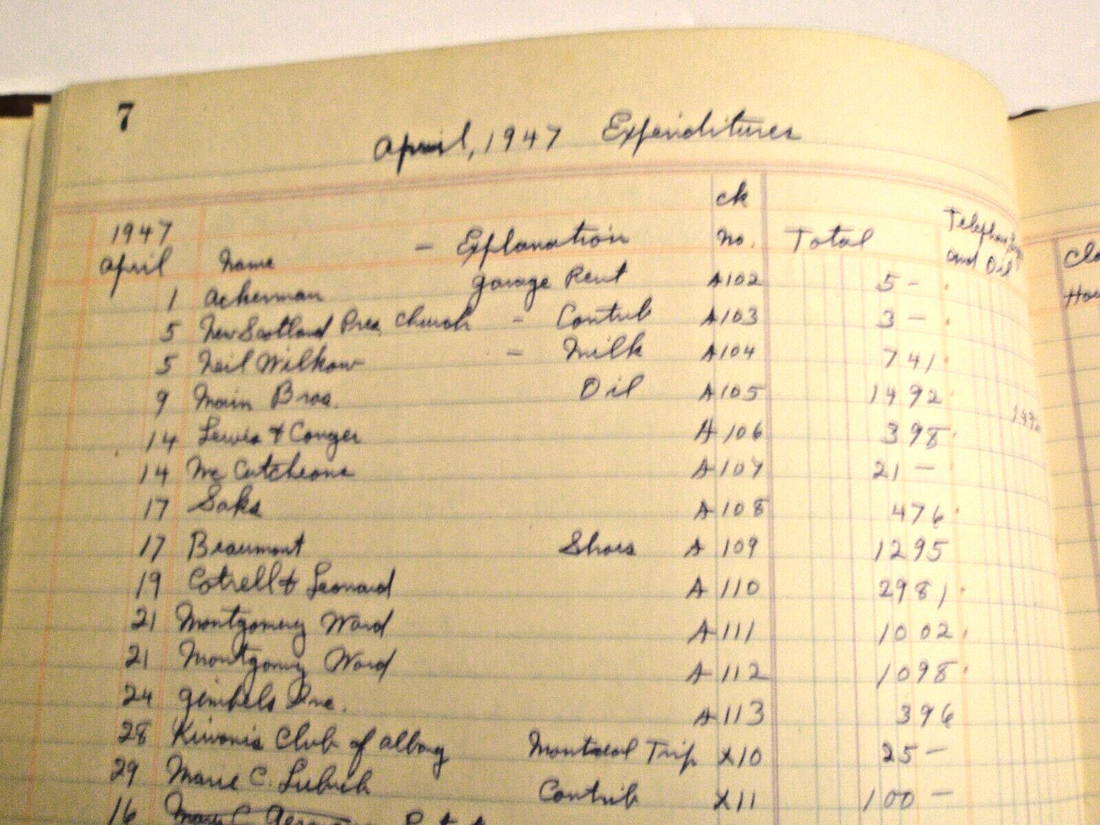 1947 S. E. & M. Vernon Ledger Record Book No. 53…10 Pages Filled In