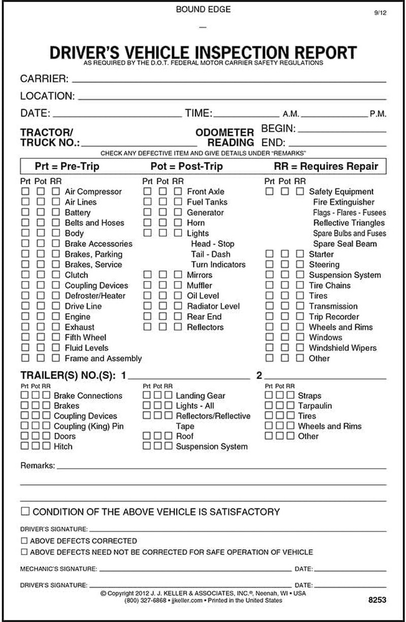 Drivers Vehicle Inspection Report Book Pre Post Trip DVIR 2 Ply Carbonless 5Pk