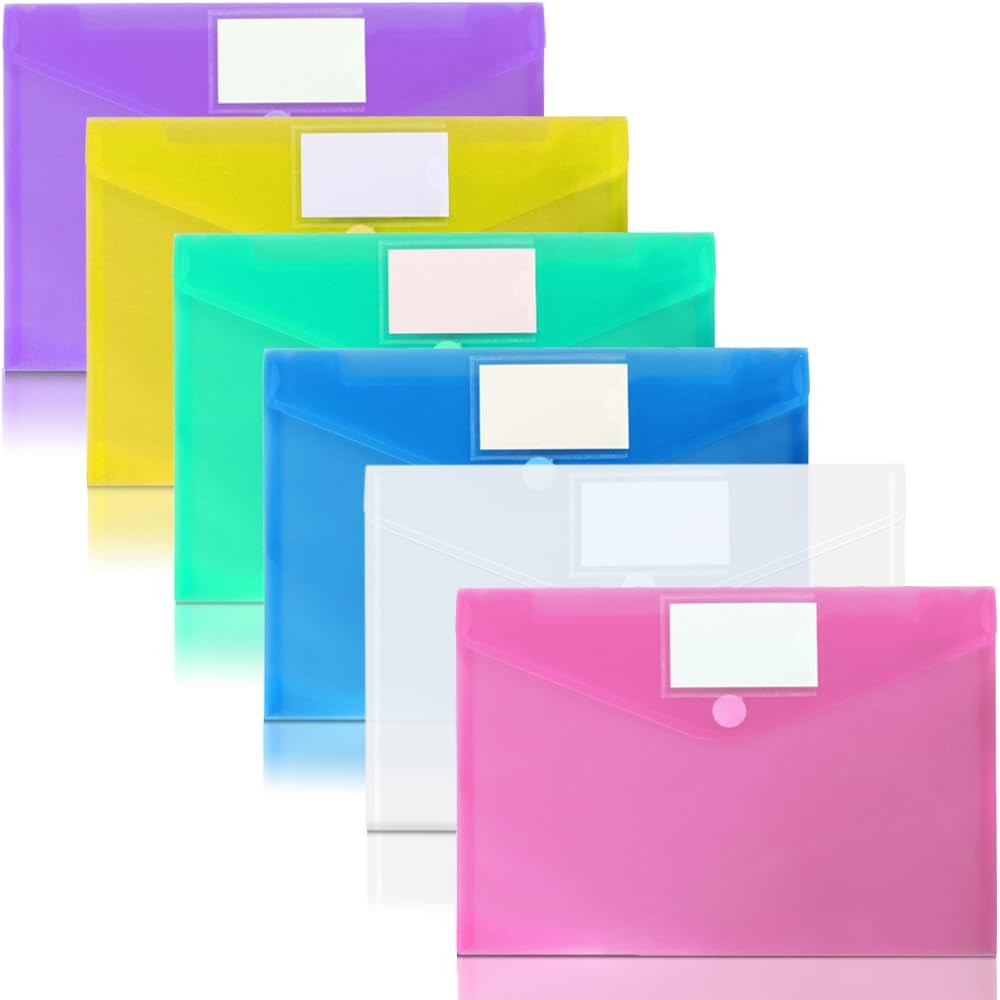 OUTYLTS 6 Pack Plastic Poly Transparent, Blue, Green, Yellow, Purple, Pink