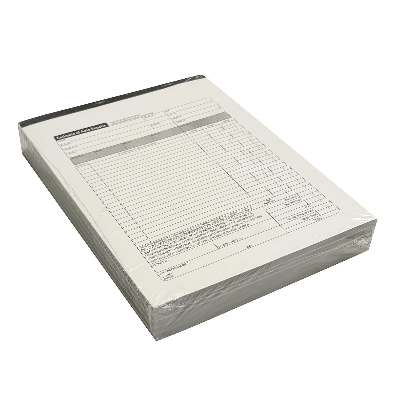 Auto Repair Estimate Book – 10 Pack Carbonless 2-Part Forms, 8.5 x 11 Inches