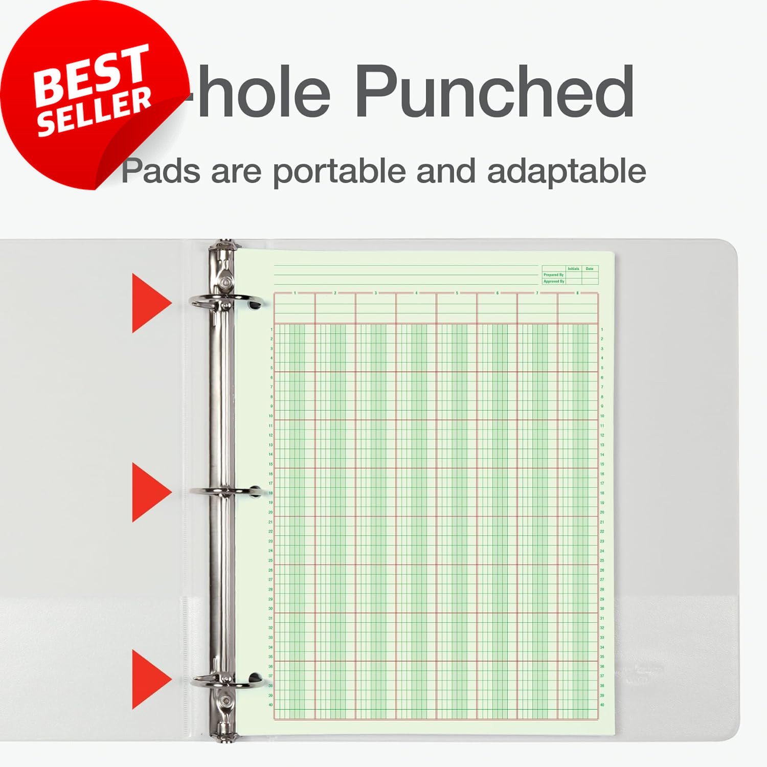 Columnar Analysis Pad 8 Column Ledger 8.5″ X 11″ 100 Pages Green 3 Hole Punch