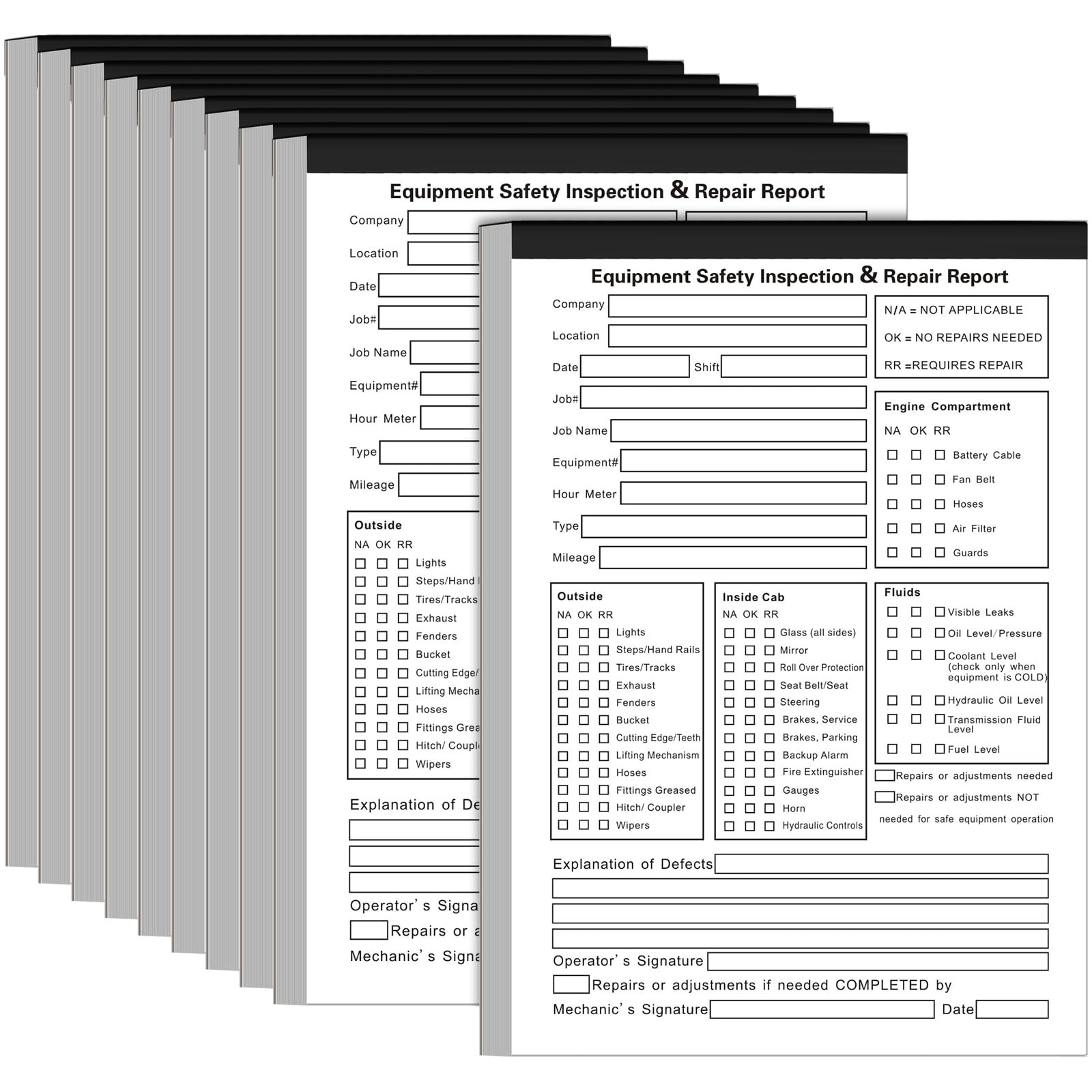 10 Pack 5.5″ x 8.5″ Equipment Safety Inspection Report Detailed Driver’s Vehi…