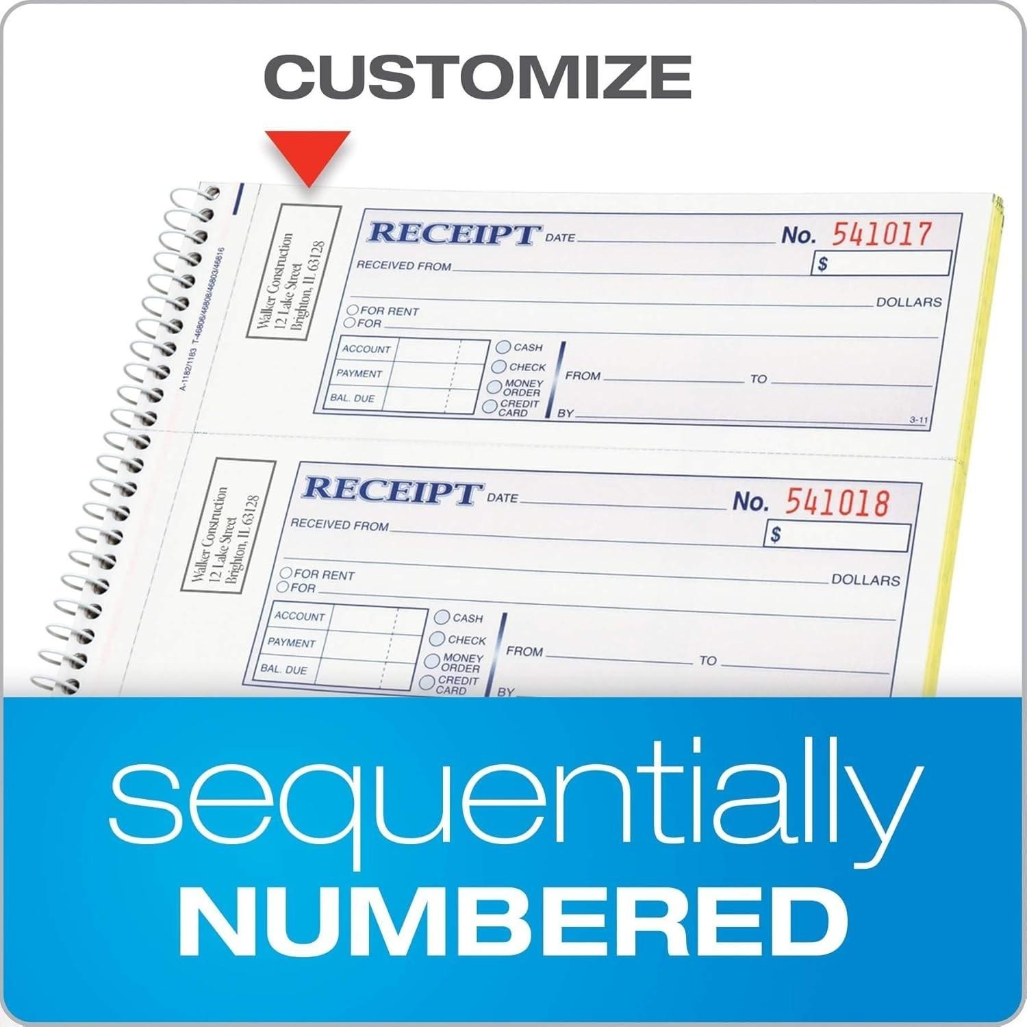 Money and Rent Receipt Book, 2-part Carbonless, 7-5/8″ X 11″, Spiral Bound, 200