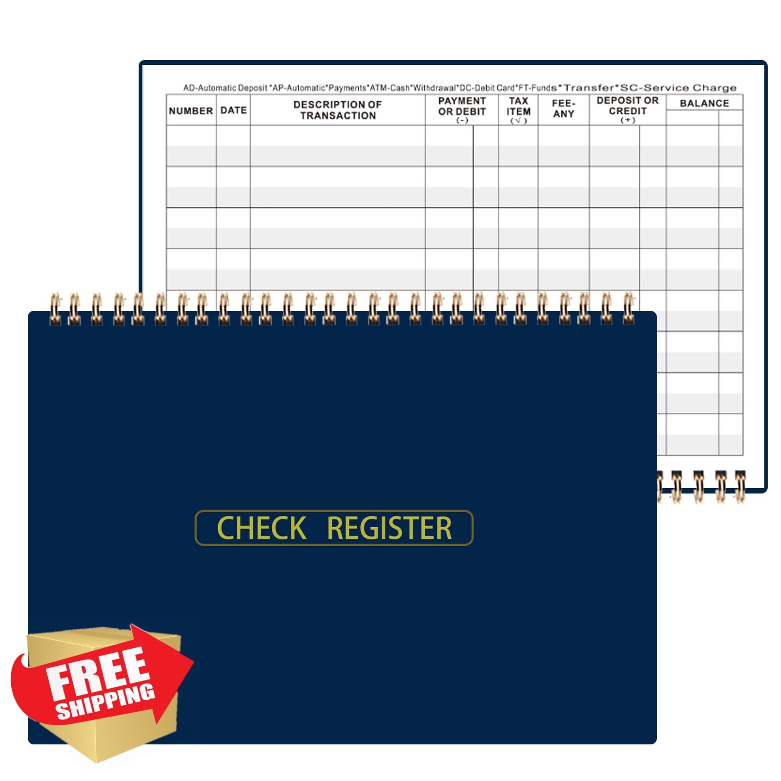Dayvorax Check Register Blue Large Print Spiral