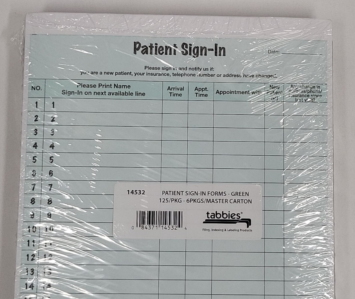 Tabbies Patient Sign-In Label Forms Color Green 8 1/2″ x 11 5/8″ 125 Pack 14532