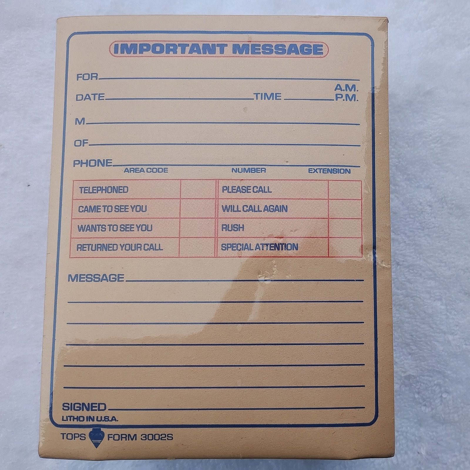 TOPS Important Message Pad Form 3002S While You Were Out 4.25 x 5.5