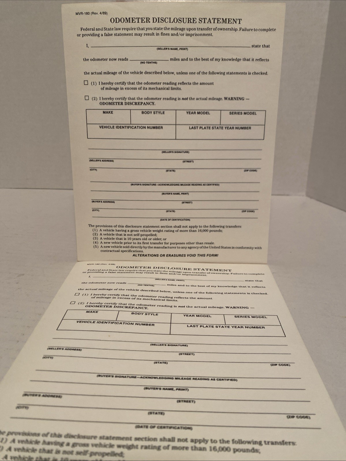Odometer Disclosure Statement Documents – 13 Sets Of 3 Pages – Read Description