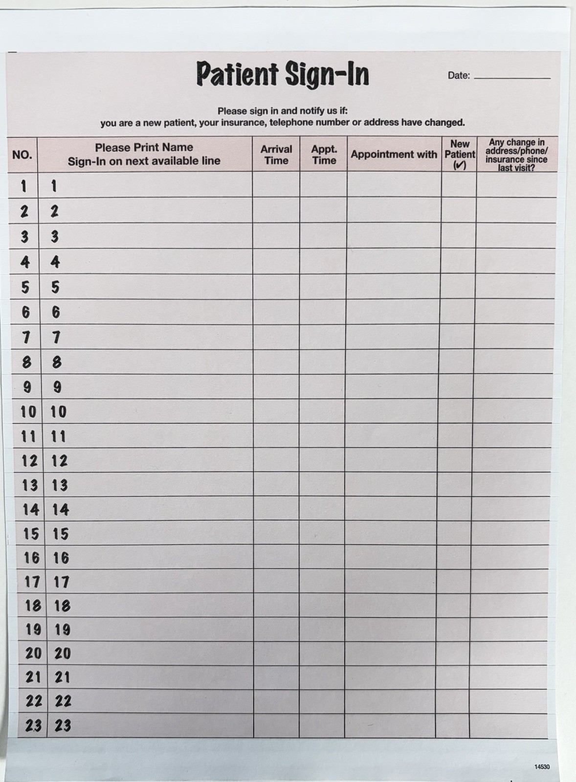 Tabbies 14530 Patient Sign-In Forms Salmon Medical Office Log 125 Sheets