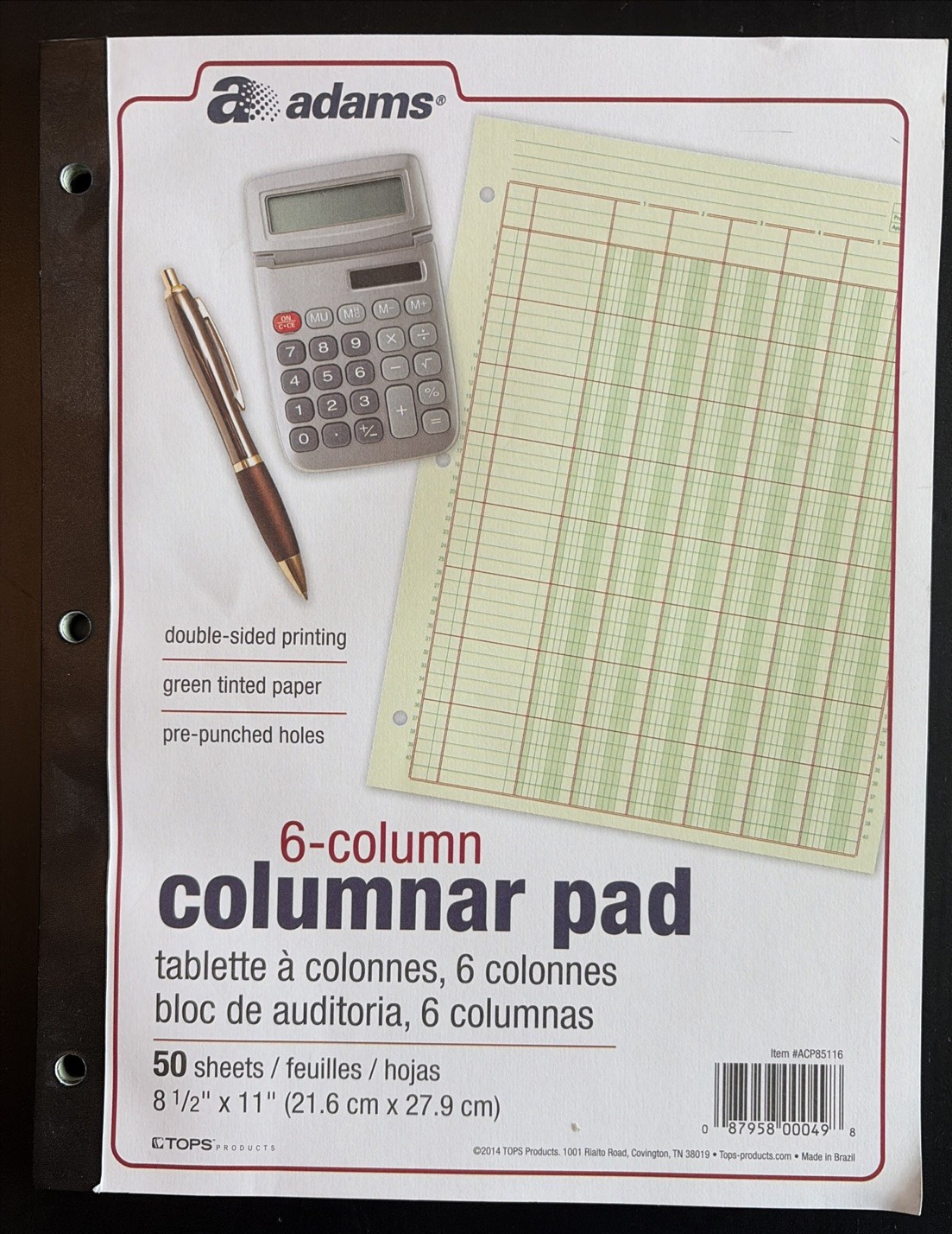 Adams 6 Column Columnar Analysis Pad 50 Double Sided Sheets Green Tint 3 Hole…