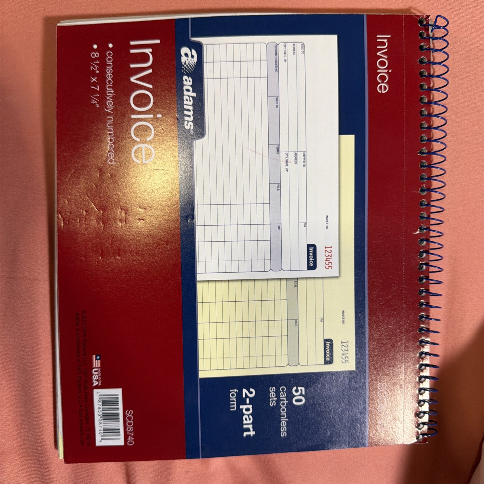 Adams Spiral Invoice Book, 8 1/2 x 7 1/4 8 x 7 Inches, White/Canary