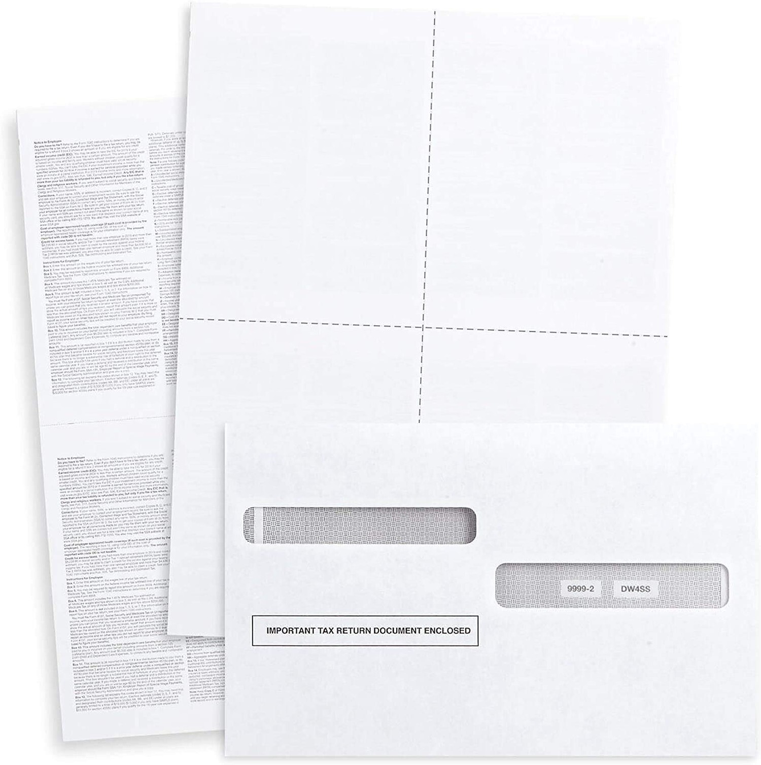 Blank W2 4 Up Tax Forms 2023,50 Employees kit, with Self-Seal Envelopes, Inst…