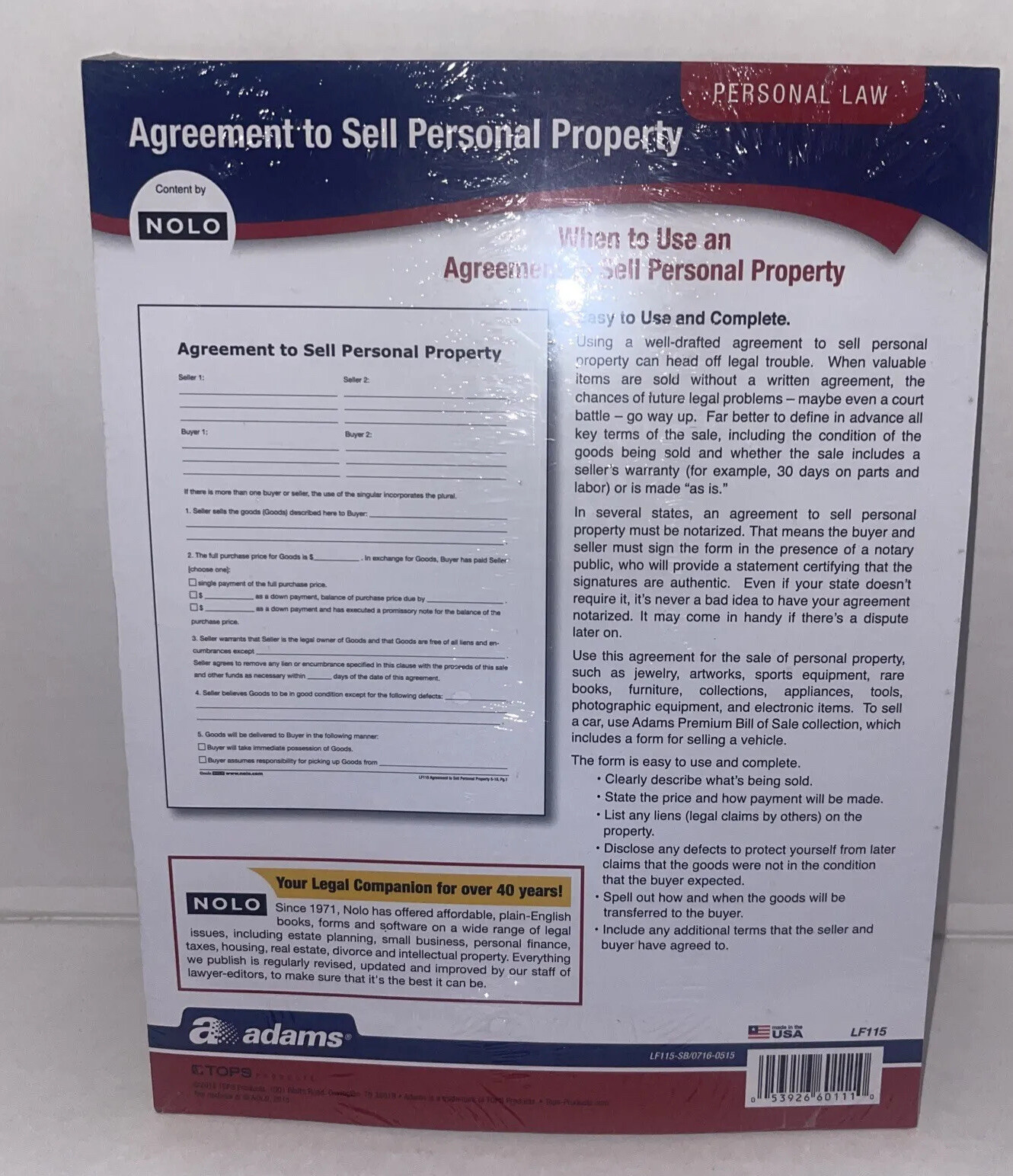 Socrates Agreement To Sell Personal Property Forms (LF115):New/Sealed P14