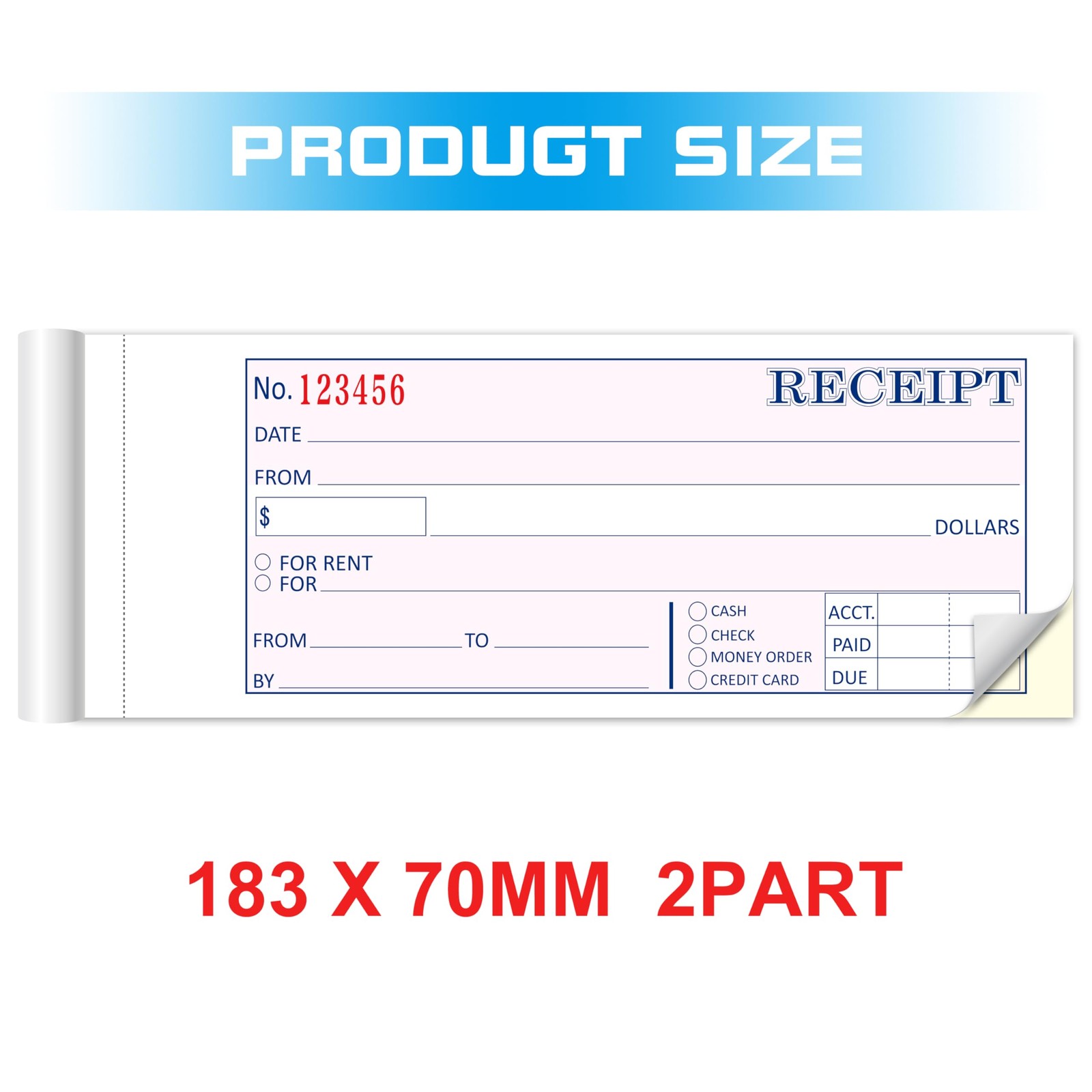2 Packs Receipt Book,2.75×7.2 Inches 2 Part 2.75×7.2 inches