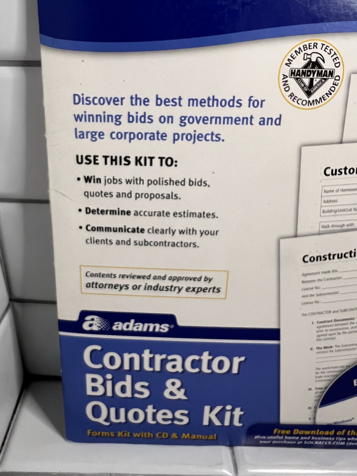 Adams Contractor Bids & Quotes Kit w/ CD & Manual – Short Form, Walk-through