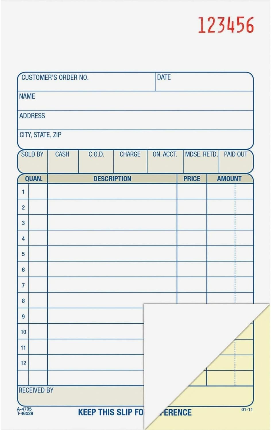 Adams Tops Sales Order Book, 2 Part Carbonless DC4705 4 3/16″ x 7 3/16″ – 1 Each