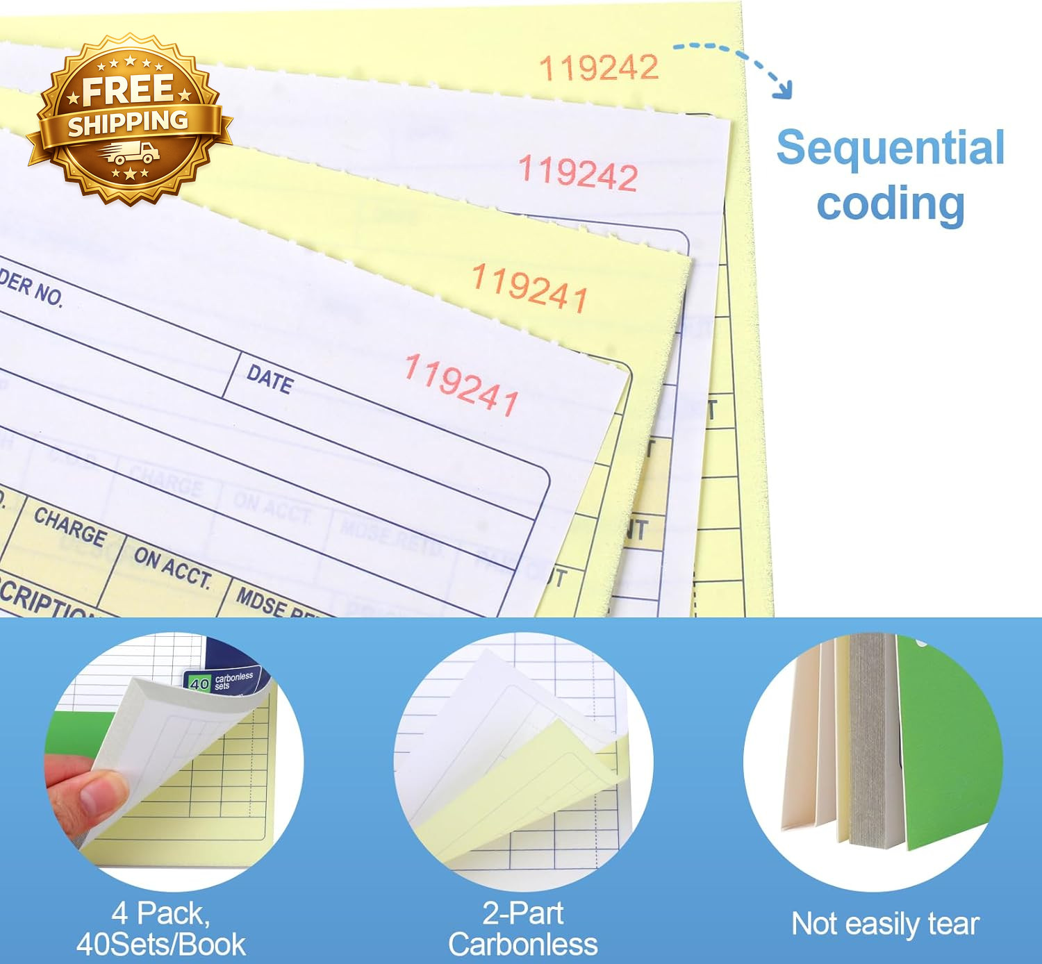 4 Pack Sales Order Book 4.17Inx7.2In Receipt Book with Carbon Copies 2-Part