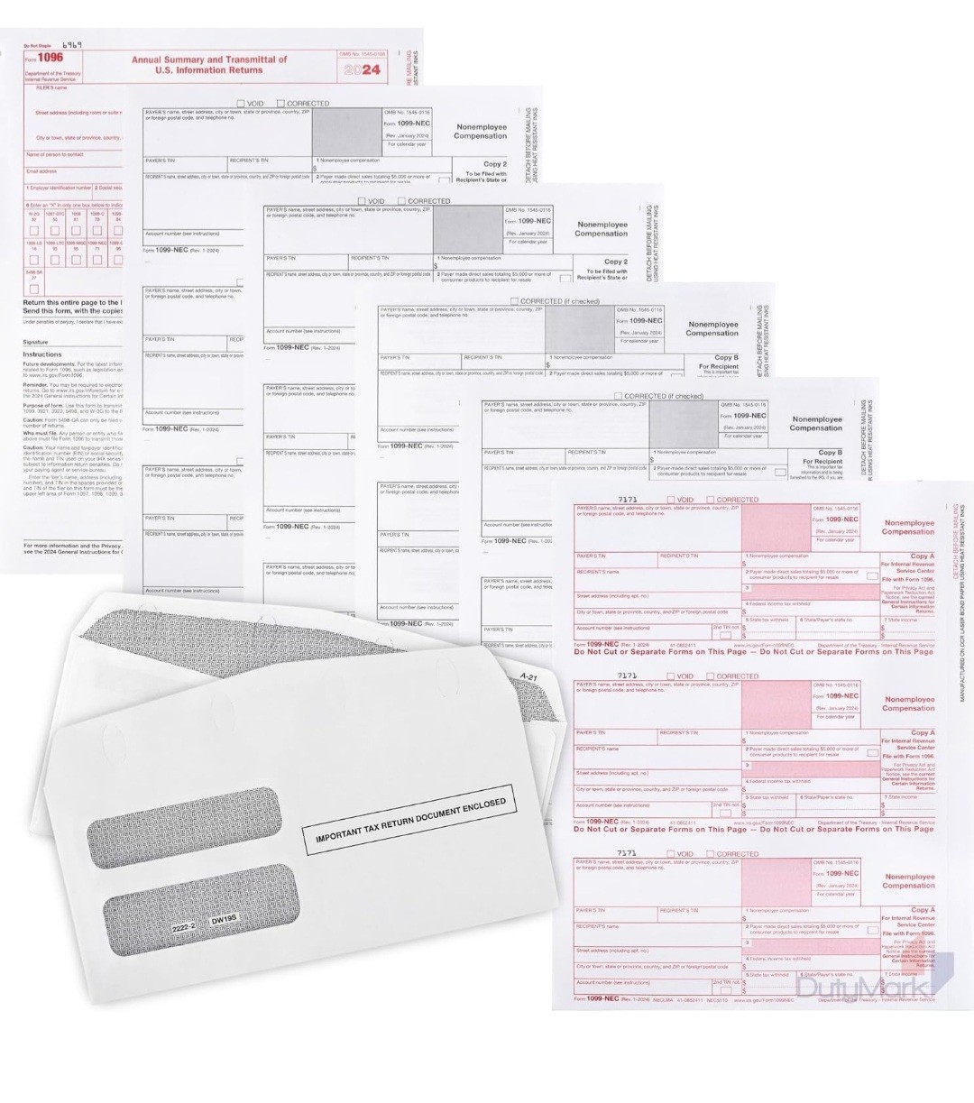 1099 NEC Forms 2024 50 Pack 4 Part Laser Tax Forms Kit Pack Federal/State 1096