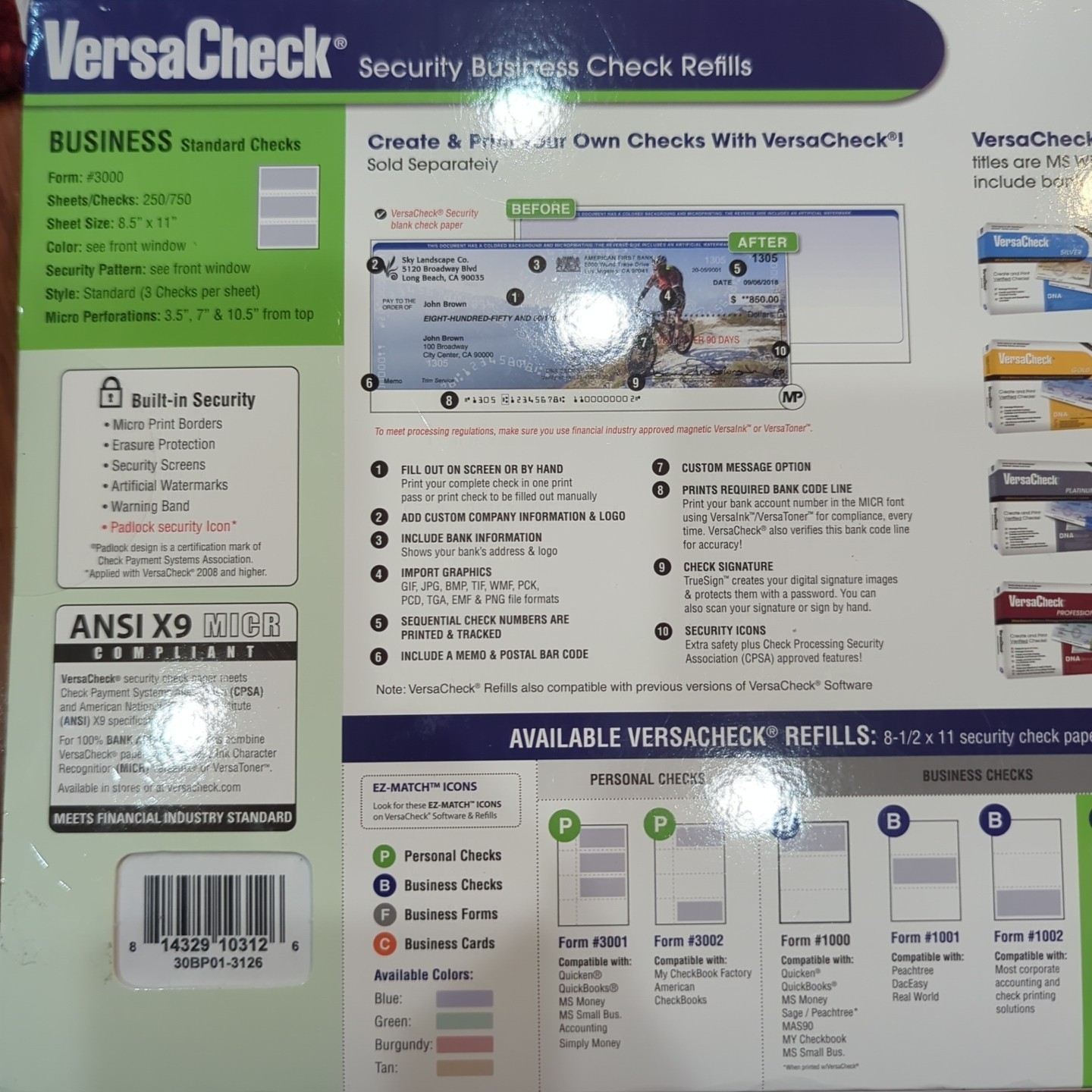 VersaCheck Security Checks 750 Blue Blank Business Voucher 3 Checks each Sheet
