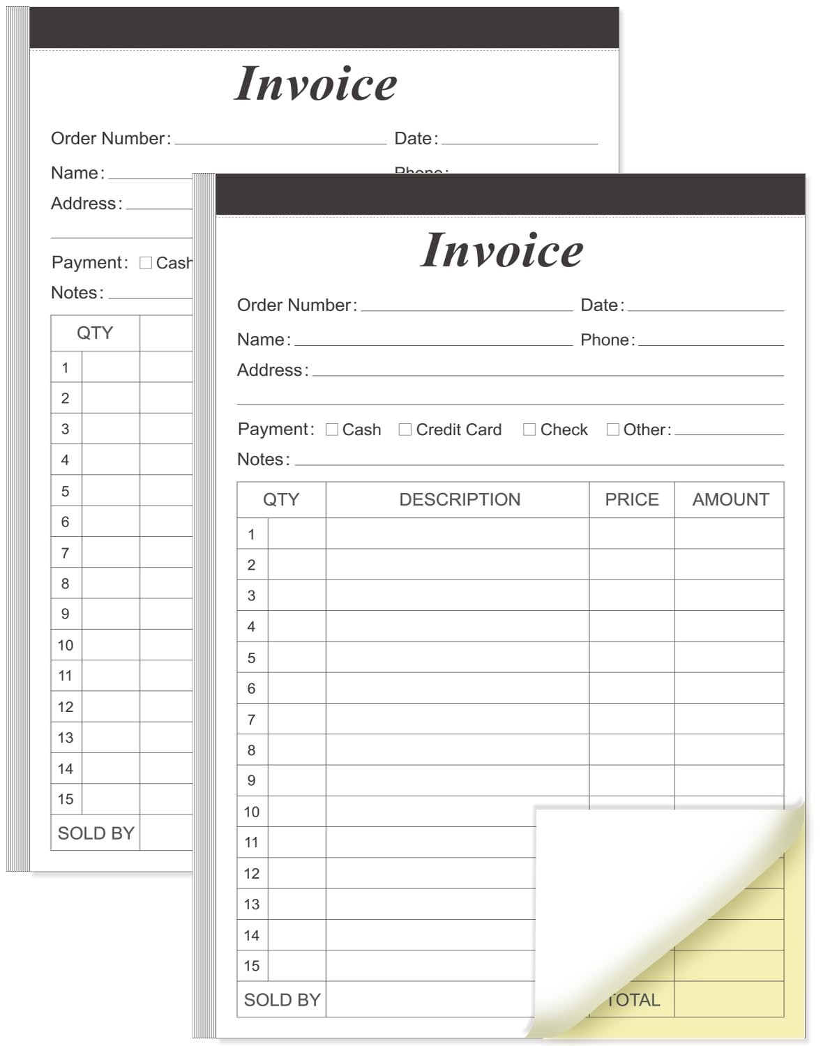 2Pcs Invoice Receipt Book 5.5×8.5in Carbonless 2 Part 100 Sheets Small Business