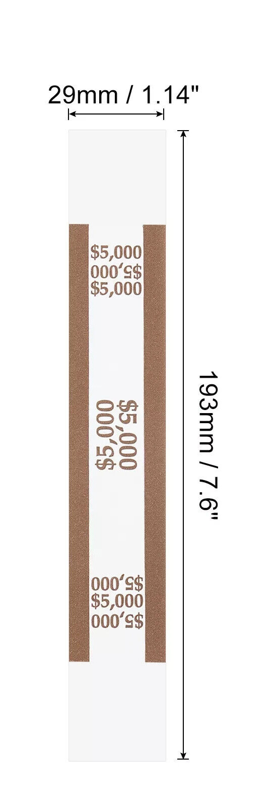 10 Self-Sealing Brown Bill Straps Holds $5000 Bill Wrappers Currency Bands