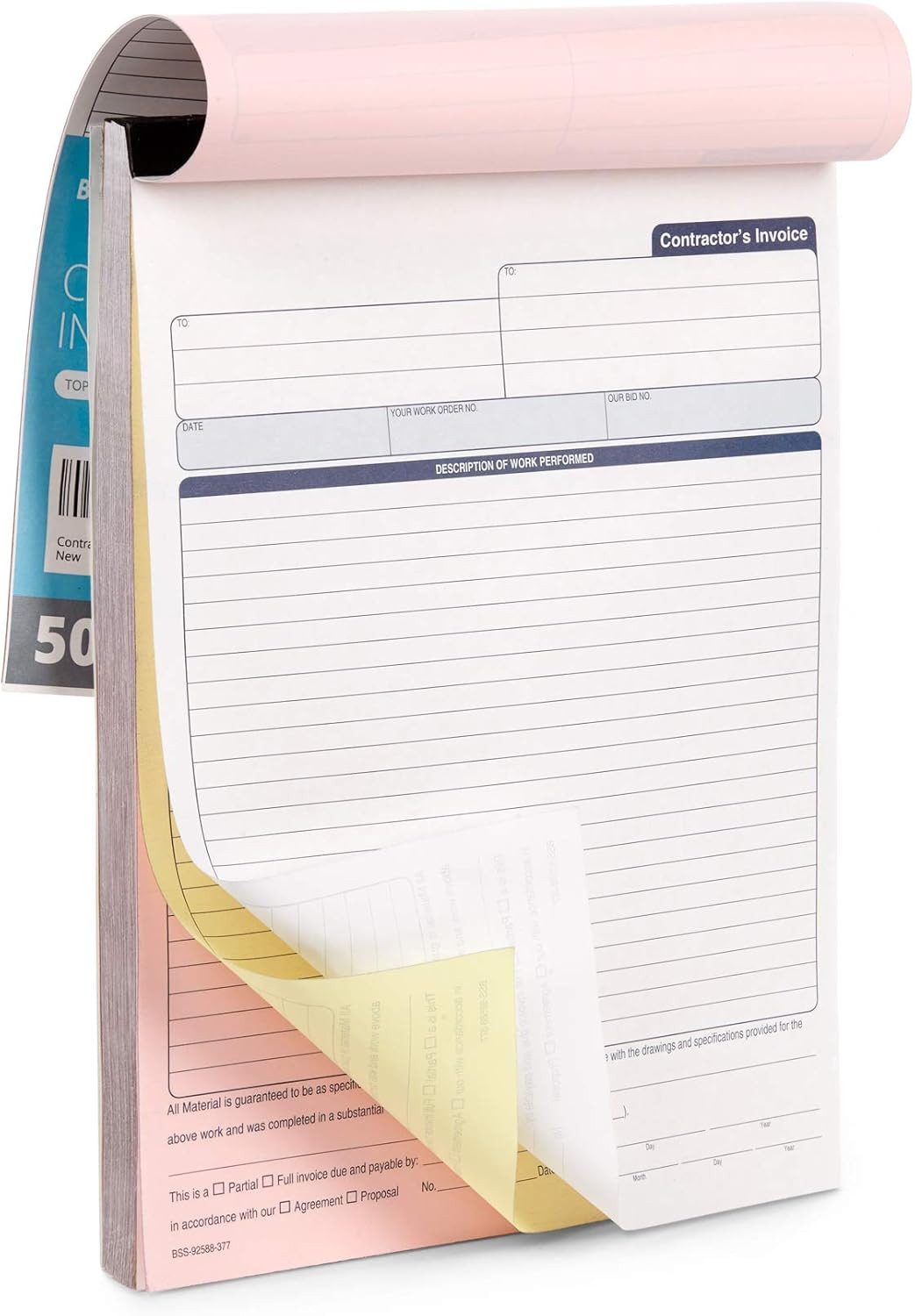 Blue Summit 50 Contractor Invoice Receipt Books, Estimate Book Contractor with B