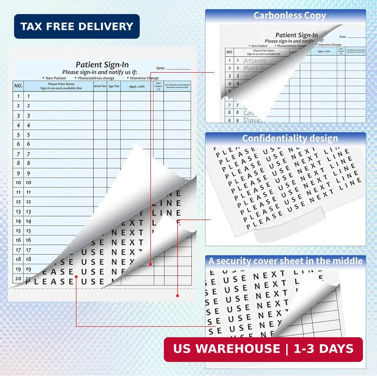 30Packs,Patient Sign in Sheets,HIPAA Compliant,Adhesive Peel-Off Patient Form