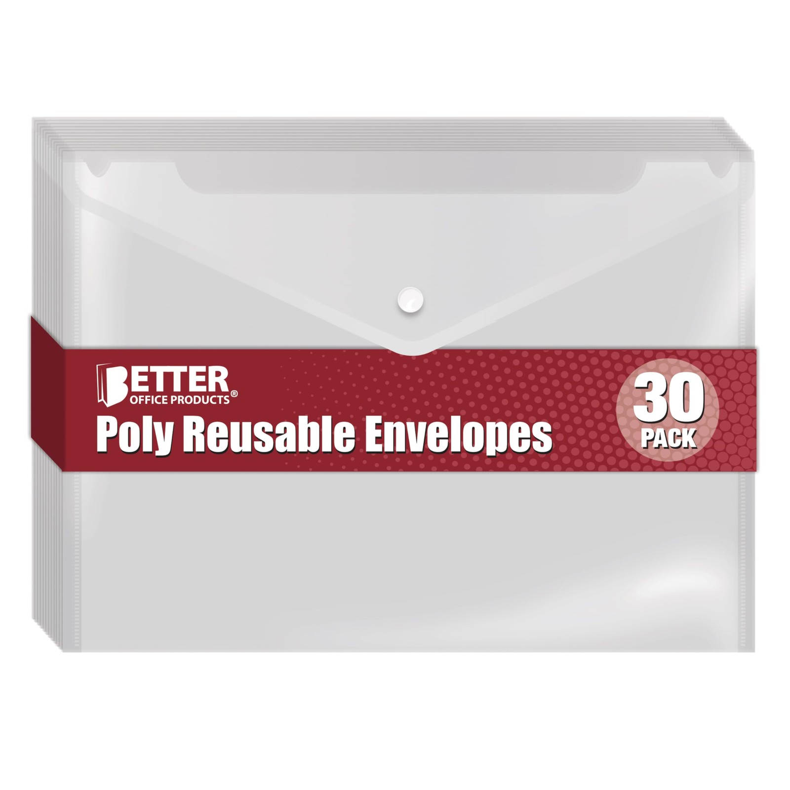 Better Office Products Clear Reusable Plastic Envelopes with Snap XL,