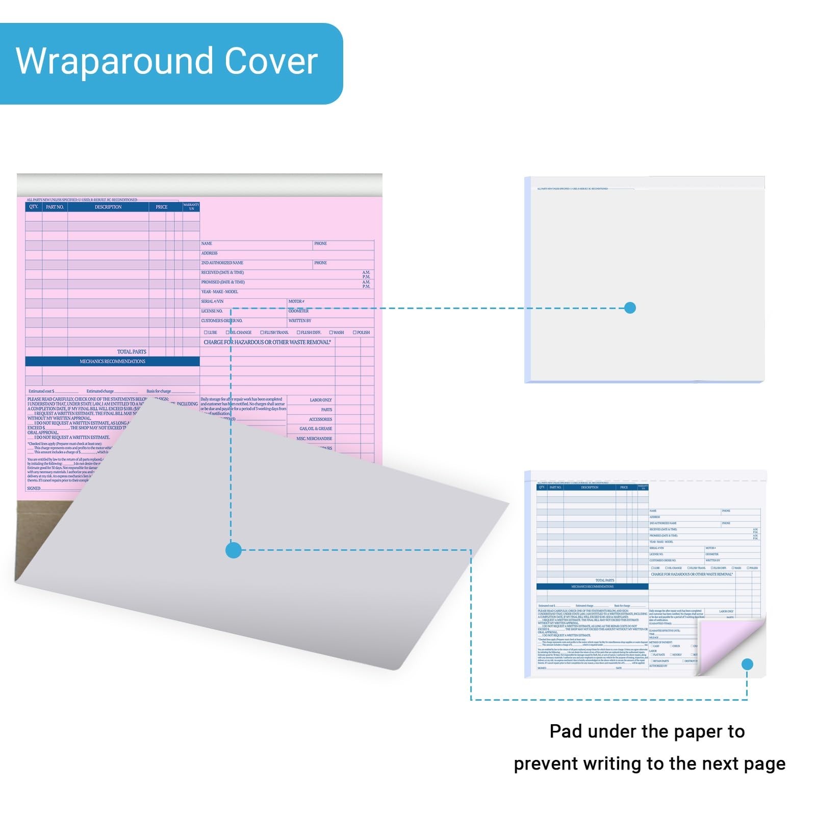 150 Sets Auto Repair Invoice Book 3-Part Carbonless Forms 8.5×7.44 Inch for Mech