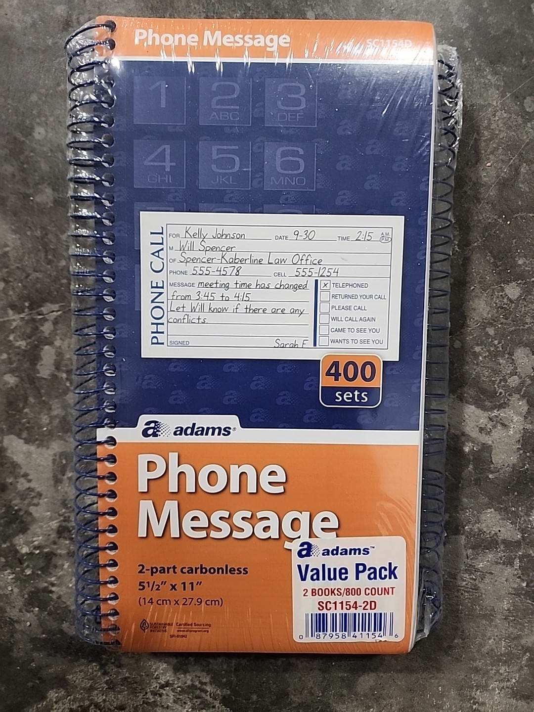 Adams Phone Message Value Pk2 Books 800 Ct. Carbonless Duplicate SC1154-2D F23