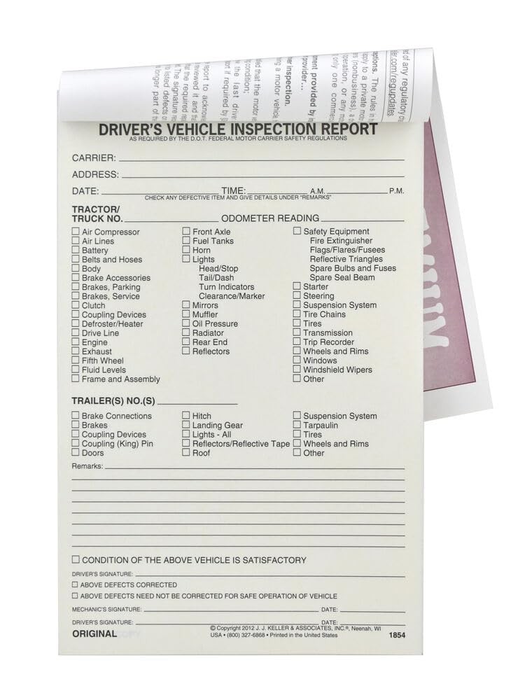Driver Vehicle Inspection Report 5-Pack Carbonless FMCSR Compliant 5.5″ x 8.5″