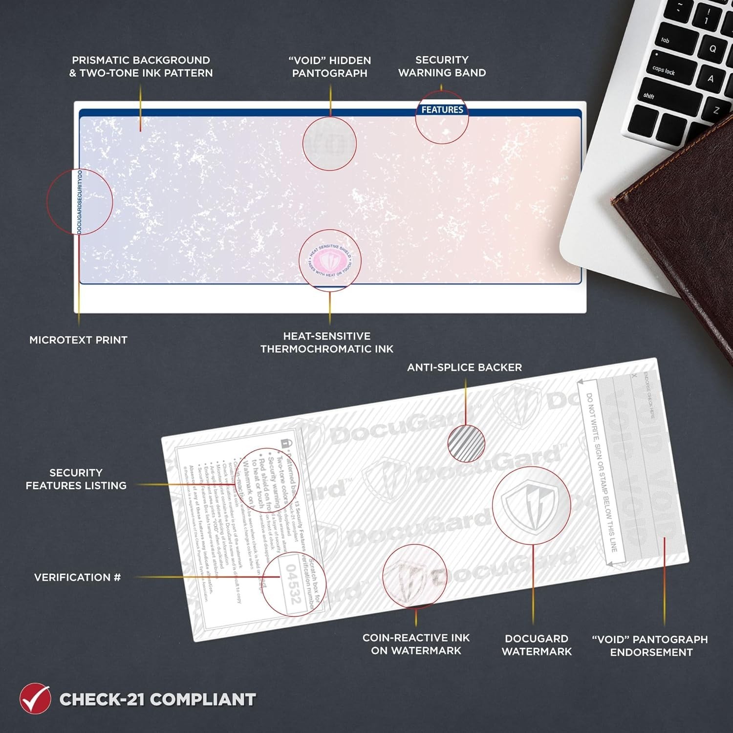 Professional Blue & Red Prismatic Check Paper – 500 Sheets, 13 Security Features